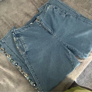 Denim&Co Classic Blue Straight Leg Jeans with Side Embroidery